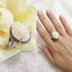 Silver Plated opal ring size 9